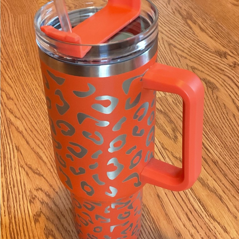 Orange Leopard Print Travel Mug with Handle